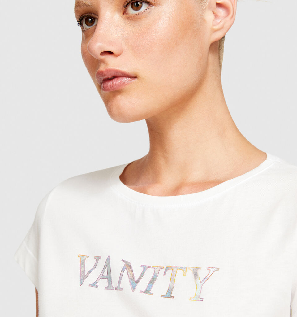 T-shirt with glossy print - women's short sleeve t-shirts - White | Sisley image number 5